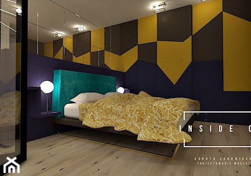 Apartament kolorowy - Średnia czarna szara żółta sypialnia, styl nowoczesny - zdjęcie od INSIDE OUT Dorota Lubowicka Projektowanie Wnętrz