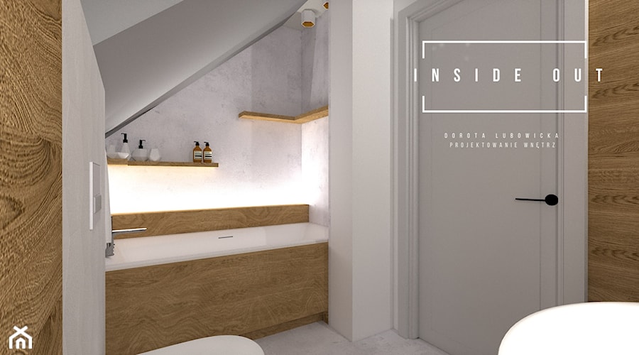 Dom jednorodzinny pod Gdańskiem - Mała na poddaszu bez okna z punktowym oświetleniem łazienka, styl nowoczesny - zdjęcie od INSIDE OUT Dorota Lubowicka Projektowanie Wnętrz