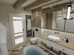 RUSTIC • projekt łazienki. - Średnia z lustrem z punktowym oświetleniem łazienka z oknem, styl rust ... - zdjęcie od PO.MYSŁ