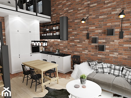 Aranżacje wnętrz - Salon: MINI LOFT • mieszkanie z antresolą. - Średni salon z kuchnią z jadalnią z antresolą, styl industrialny - PO.MYSŁ . Przeglądaj, dodawaj i zapisuj najlepsze zdjęcia, pomysły i inspiracje designerskie. W bazie mamy już prawie milion fotografii!