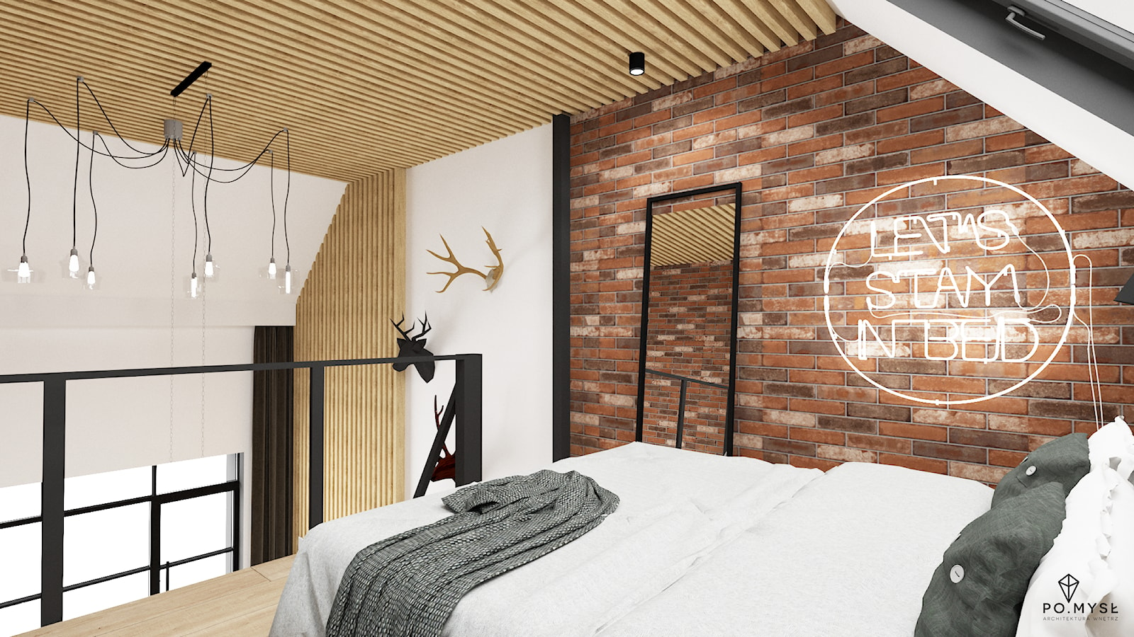 MINI LOFT • mieszkanie z antresolą. - Mała biała sypialnia na poddaszu, styl industrialny - zdjęcie od PO.MYSŁ - Homebook