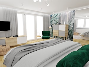 TROPICAL VIBE • zieleń w sypialni. - Średnia szara sypialnia, styl nowoczesny - zdjęcie od PO.MYSŁ