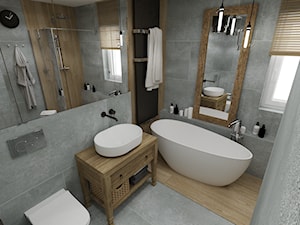RUSTIC II • projekt łazienki. - Średnia z lustrem łazienka z oknem, styl rustykalny - zdjęcie od PO.MYSŁ