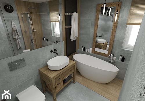 RUSTIC II • projekt łazienki. - Średnia z lustrem łazienka z oknem, styl rustykalny - zdjęcie od PO.MYSŁ