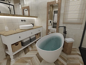 RUSTIC • projekt łazienki. - Średnia z lustrem łazienka z oknem, styl rustykalny - zdjęcie od PO.MYSŁ