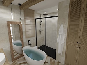 RUSTIC • projekt łazienki. - Średnia z lustrem z punktowym oświetleniem łazienka z oknem, styl rust ... - zdjęcie od PO.MYSŁ