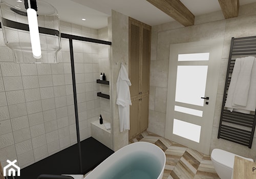 RUSTIC • projekt łazienki. - Średnia bez okna z punktowym oświetleniem łazienka, styl rustykalny - zdjęcie od PO.MYSŁ