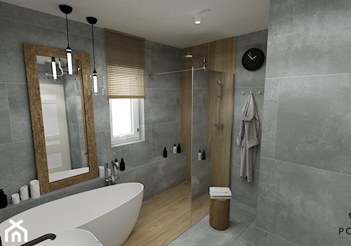 RUSTIC II • projekt łazienki. - Średnia z lustrem z punktowym oświetleniem łazienka z oknem, styl rustykalny - zdjęcie od PO.MYSŁ
