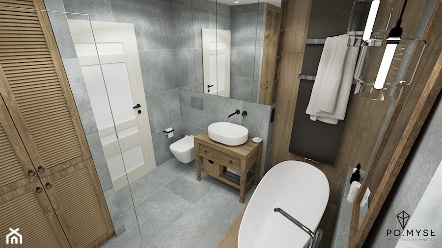 RUSTIC II • projekt łazienki. - Średnia bez okna z lustrem z punktowym oświetleniem łazienka, styl rustykalny - zdjęcie od PO.MYSŁ