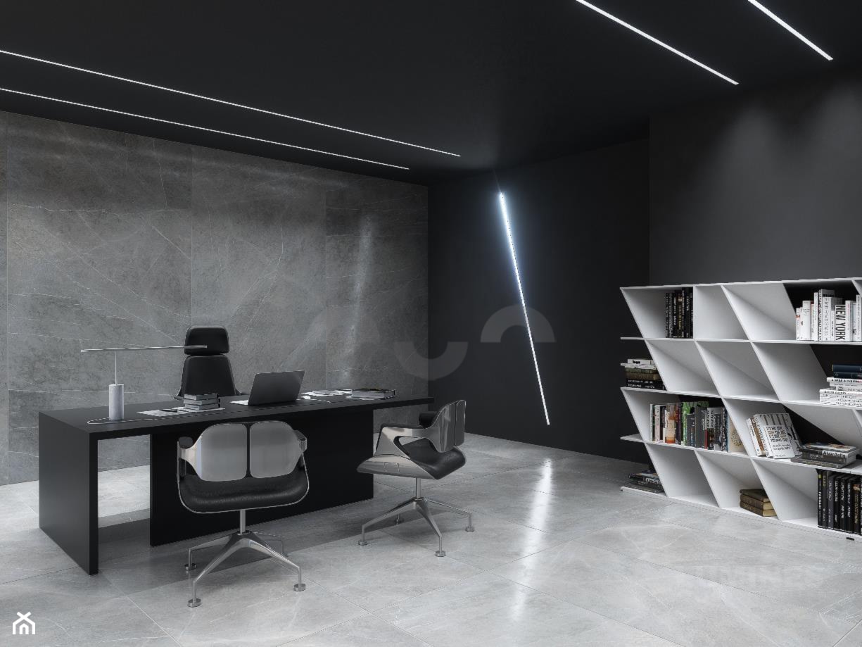 Nowoczesne, industrialne biuro z oświetleniem LED na ścianie i suficie - zdjęcie od Lumines Lighting - Homebook