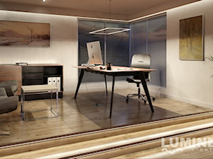 Domowe biuro z oświetleniem LED - Średnie w osobnym pomieszczeniu beżowe biuro, styl nowoczesny - zdjęcie od Lumines Lighting