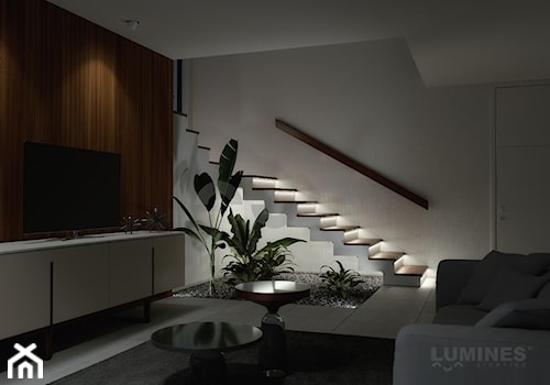 Nowoczesne oświetlenie schodów w salonie - zdjęcie od Lumines Lighting
