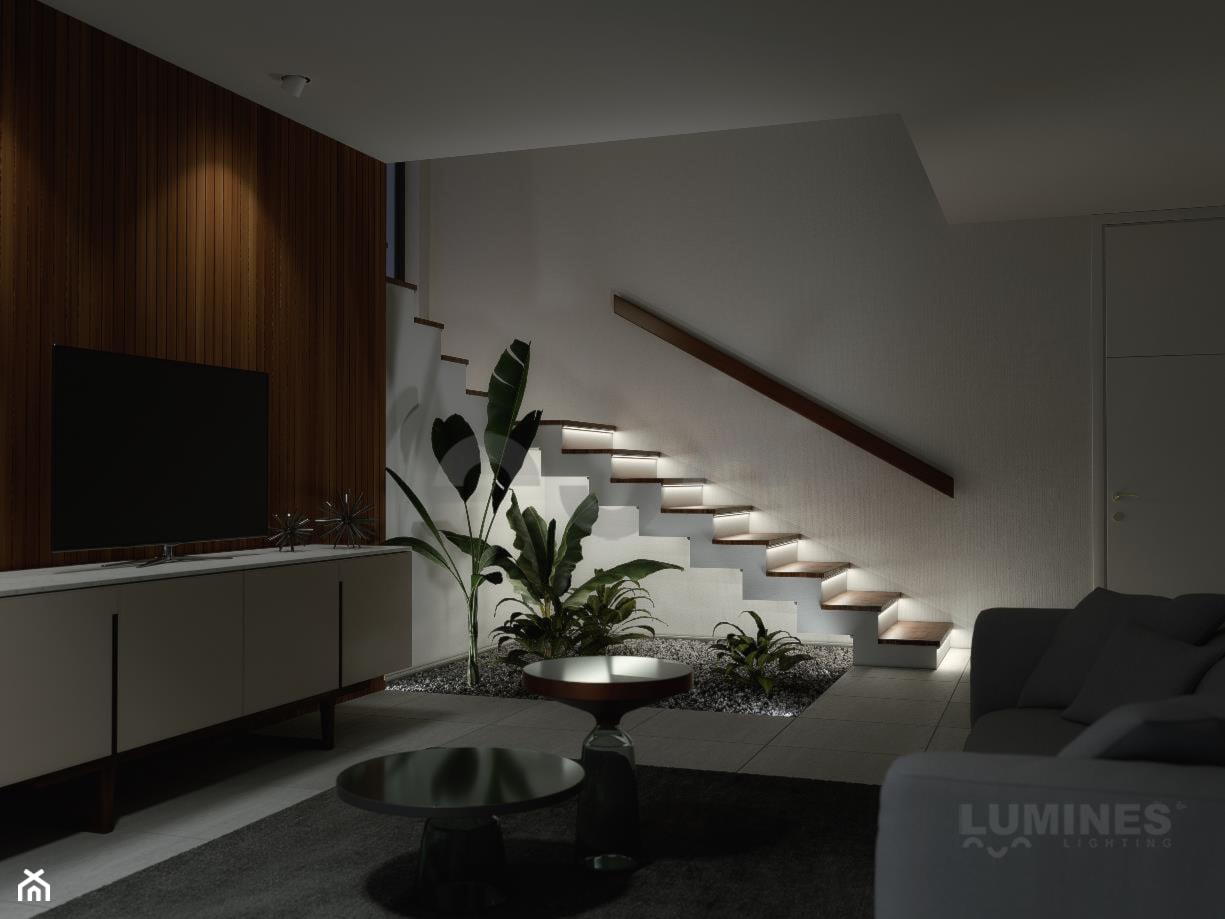 Nowoczesne oświetlenie schodów w salonie - zdjęcie od Lumines Lighting - Homebook