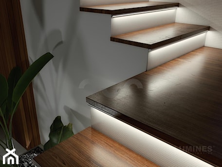 Aranżacje wnętrz - Schody: Nowoczesne schody z oświetleniem LED - Lumines Lighting. Przeglądaj, dodawaj i zapisuj najlepsze zdjęcia, pomysły i inspiracje designerskie. W bazie mamy już prawie milion fotografii!