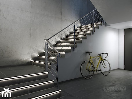Aranżacje wnętrz - Wnętrza publiczne: Oświetlenie schodów w przestrzeni industrialnej - Lumines Lighting. Przeglądaj, dodawaj i zapisuj najlepsze zdjęcia, pomysły i inspiracje designerskie. W bazie mamy już prawie milion fotografii!