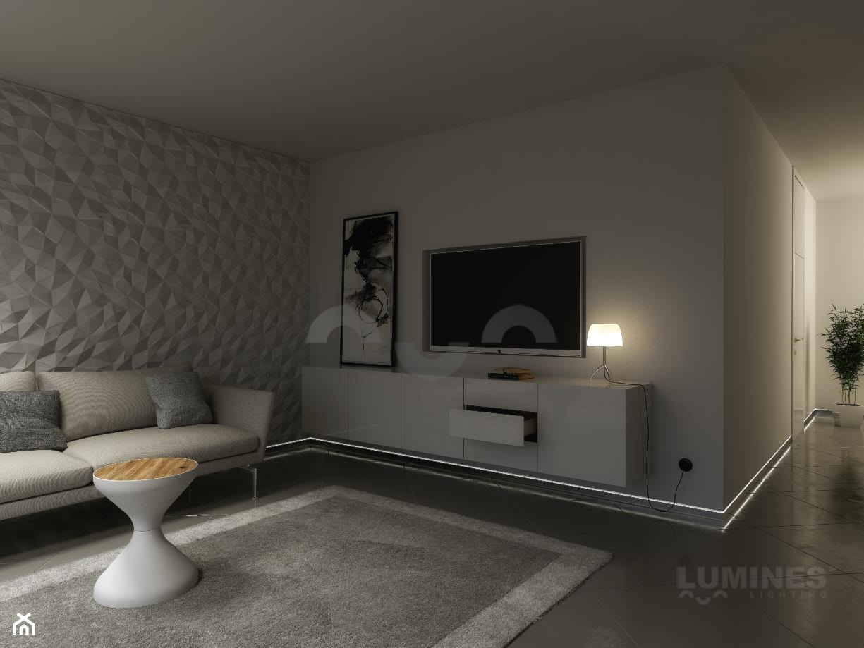 Nowoczesny salon z przypodłogową listwą LED - zdjęcie od Lumines Lighting - Homebook