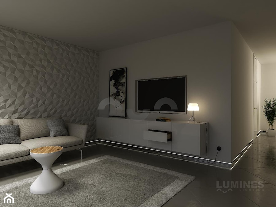 Nowoczesny salon z przypodłogową listwą LED - zdjęcie od Lumines Lighting