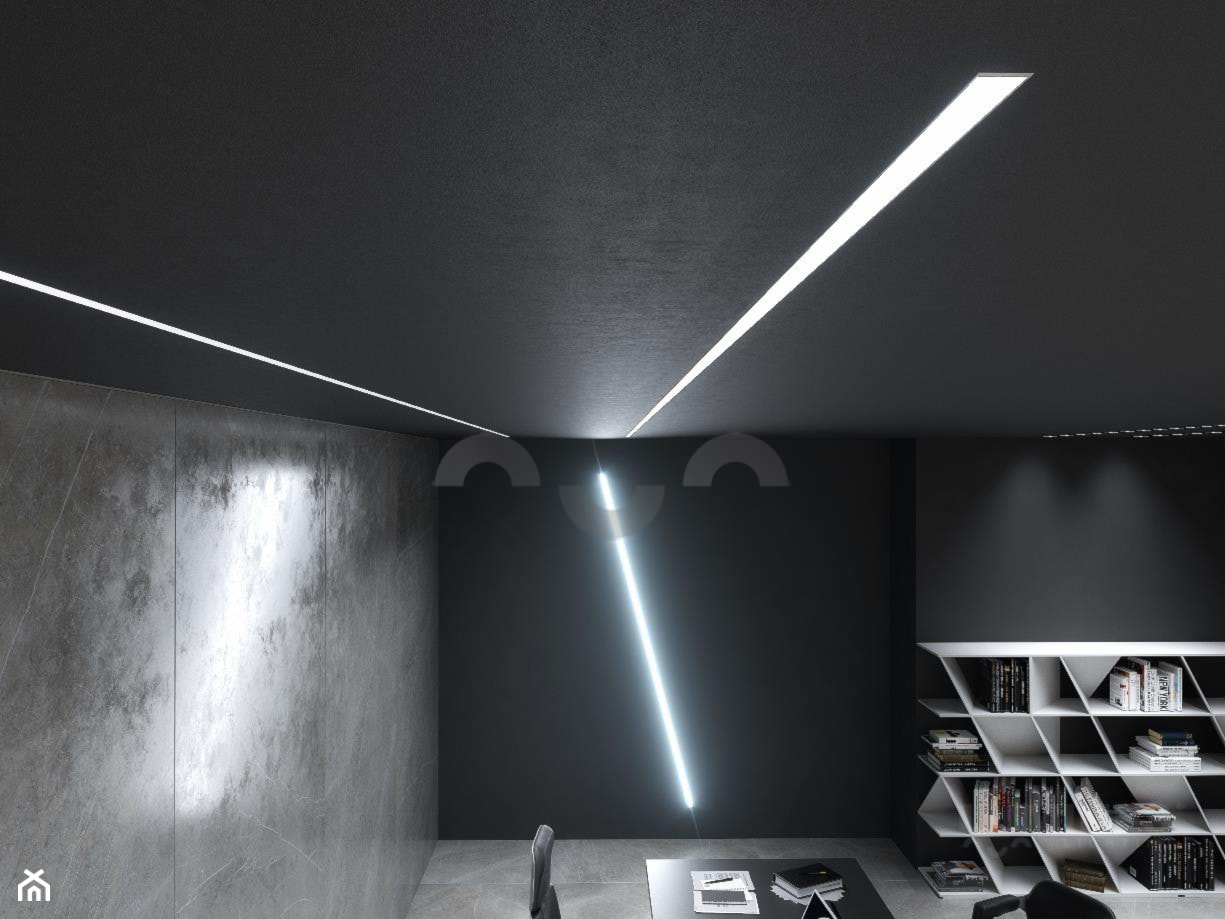 Nowoczesne, industrialne biuro z oświetleniem LED na ścianie i suficie - zdjęcie od Lumines Lighting - Homebook