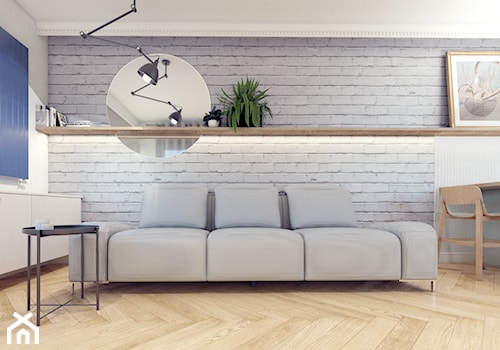 Salon ze ścianą z białej cegły - zdjęcie od NIÑAS New Interior Architecture Studio