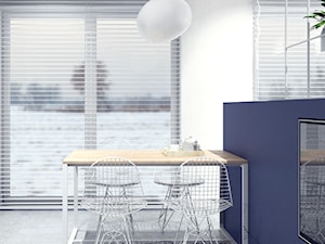 Salon / jadalnia - styl nowoczesny - minimalizm, granat, biel i ażur - zdjęcie od NIÑAS New Interior Architecture Studio