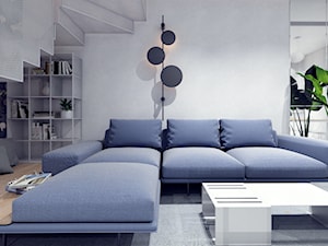Salon / schody - styl nowoczesny - minimalizm, granat, biel i ażur - zdjęcie od NIÑAS New Interior Architecture Studio
