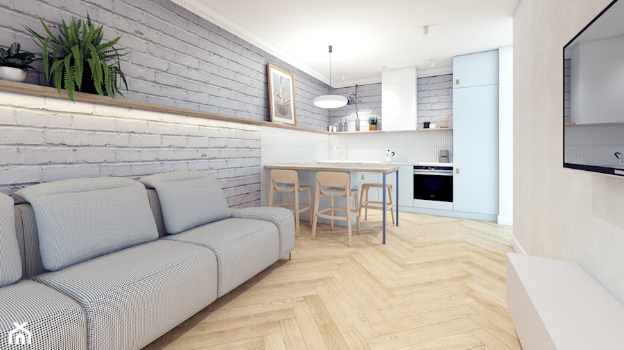 Salon i błękitna kuchnia - zdjęcie od NIÑAS New Interior Architecture Studio