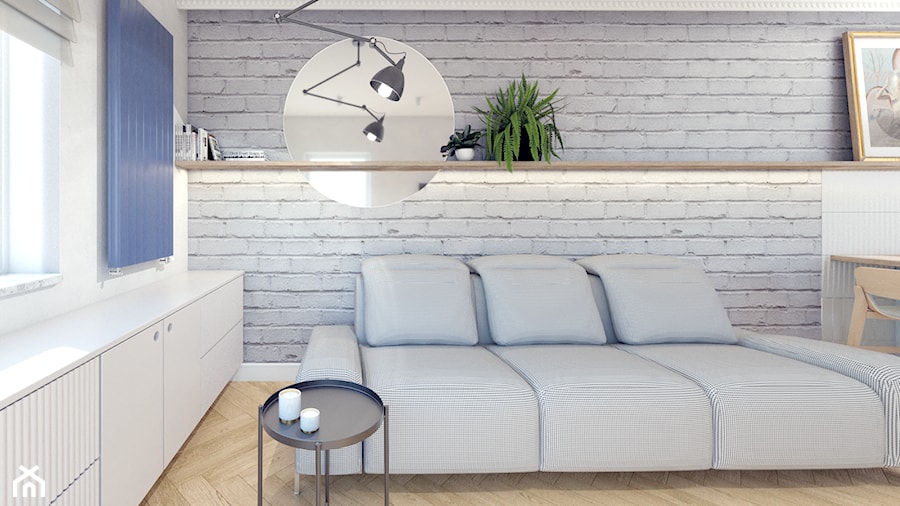Salon ze ścianą z białej cegły - zdjęcie od NIÑAS New Interior Architecture Studio