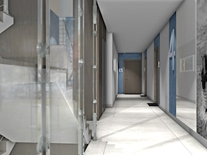 Projekt klatki schodowej - Duży niebieski szary hol / przedpokój - zdjęcie od Mega Design Agnieszka John