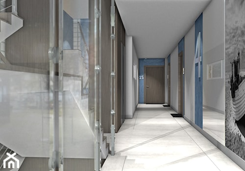Projekt klatki schodowej - Duży niebieski szary hol / przedpokój - zdjęcie od Mega Design Agnieszka John