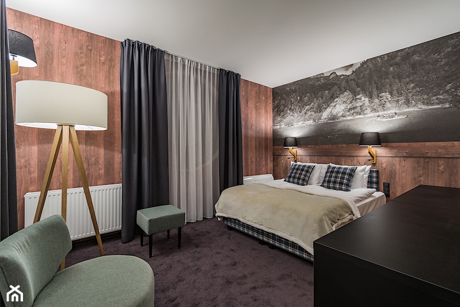 Fotografia hotelowa - Hotel Szczawnica Park **** - Średnia brązowa szara sypialnia, styl nowoczesny - zdjęcie od Andrzej Gruszka ArchitektKadru.pl