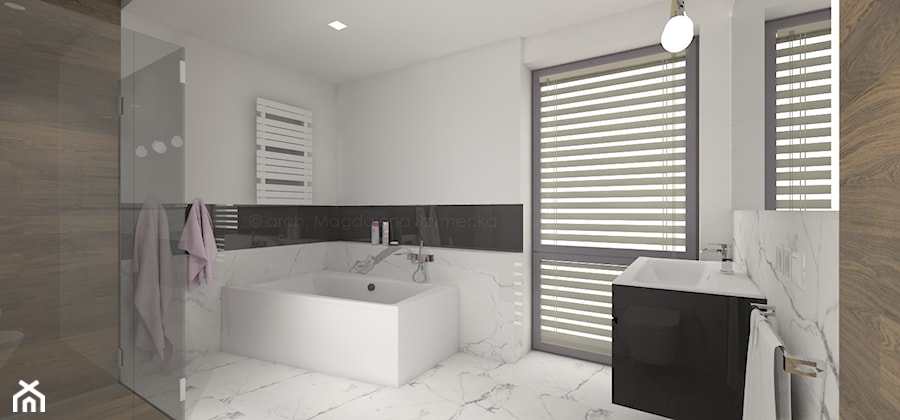 Nowoczesna łazienka - Średnia z lustrem z marmurową podłogą z punktowym oświetleniem łazienka z oknem, styl nowoczesny - zdjęcie od ACREATIVA Architektura wnętrz