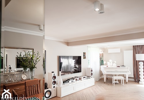 Rozbudowa domu - Mały biały salon, styl nowoczesny - zdjęcie od eldevision