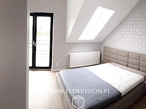 Realizacja Domu szeregowego - Średnia szara sypialnia na poddaszu - zdjęcie od eldevision