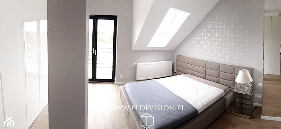 Realizacja Domu szeregowego - Średnia szara sypialnia na poddaszu - zdjęcie od eldevision