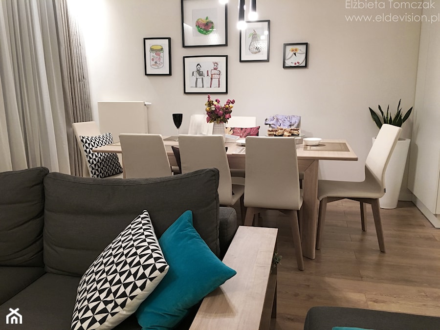 Realizacja nowoczesnego mieszkania, Wrocław - Mały salon z jadalnią - zdjęcie od eldevision