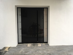 Drzwi aluminiowe panelowe ze szkłem czarnym 