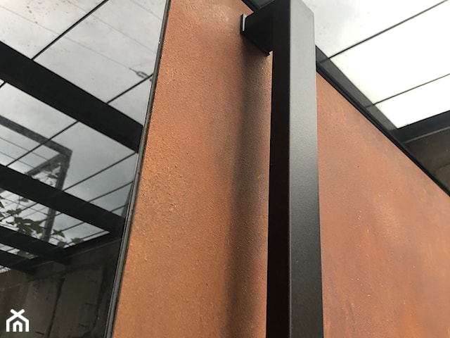 Drzwi wejściowe aluminiowe - panel pokryty stalą corten 