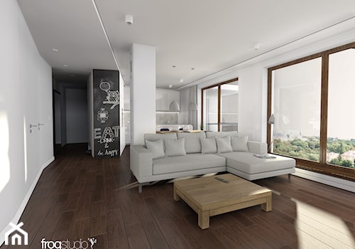 w_15_mieszkanie na ostatnim piętrze - Średni biały salon z kuchnią z jadalnią, styl nowoczesny - zdjęcie od frog:studio
