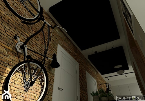 Męski hol z rowerem na ścianie - zdjęcie od Fabryka Architektury Ewa Czerwińska