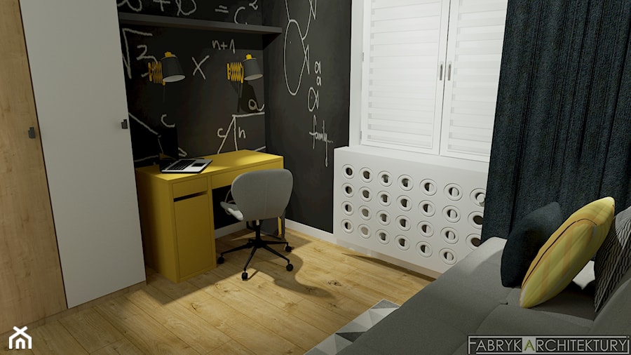 Pokój dla chłopca - Mały czarny pokój dziecka dla nastolatka dla chłopca, styl nowoczesny - zdjęcie od Fabryka Architektury Ewa Czerwińska