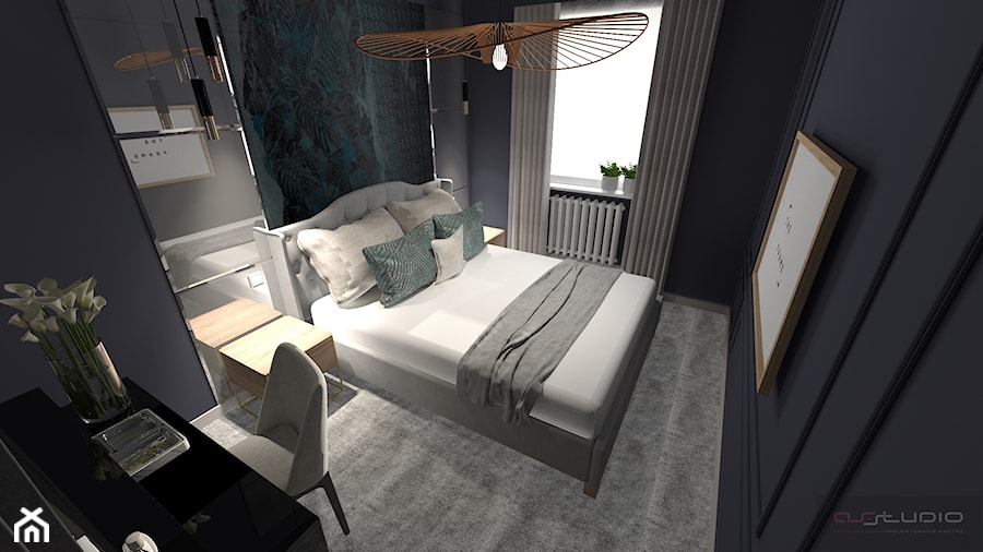 Klimatyczna sypialnia - Średnia czarna z biurkiem sypialnia, styl nowoczesny - zdjęcie od AS studio