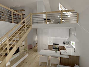 Apartament z antresolą - Średni biały salon z kuchnią z jadalnią, styl nowoczesny - zdjęcie od AS studio