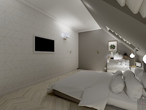 Sypialnia - Średnia biała czarna sypialnia na poddaszu, styl nowoczesny - zdjęcie od AS studio