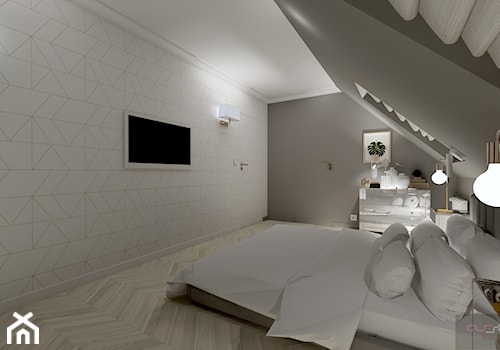 Sypialnia - Średnia biała czarna sypialnia na poddaszu, styl nowoczesny - zdjęcie od AS studio