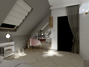 Sypialnia - Duża biała czarna sypialnia na poddaszu, styl nowoczesny - zdjęcie od AS studio