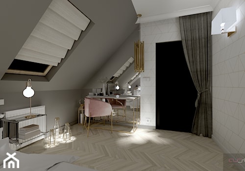 Sypialnia - Duża biała czarna sypialnia na poddaszu, styl nowoczesny - zdjęcie od AS studio