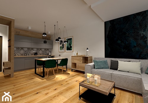 Apartament wakacyjny w Pogorzelicy - Średni czarny szary salon z kuchnią z jadalnią, styl nowoczesny - zdjęcie od AS studio