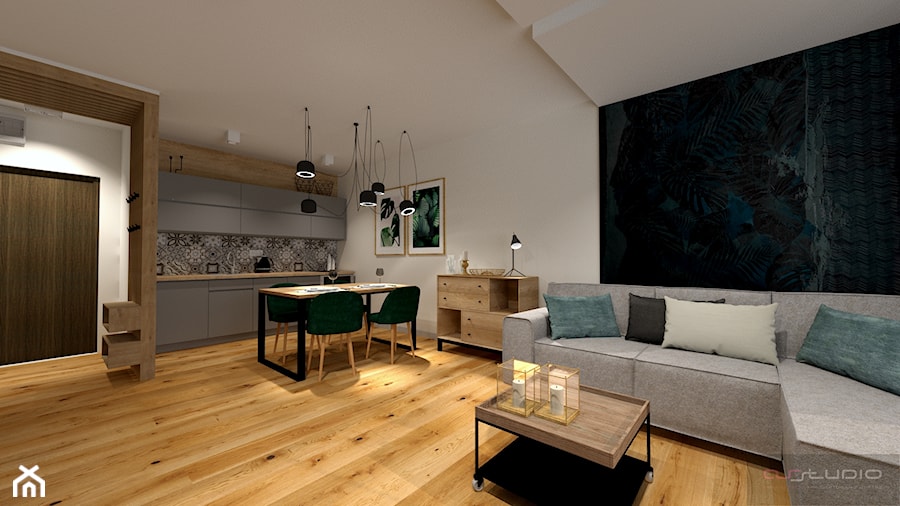 Apartament wakacyjny w Pogorzelicy - Średni czarny szary salon z kuchnią z jadalnią, styl nowoczesny - zdjęcie od AS studio