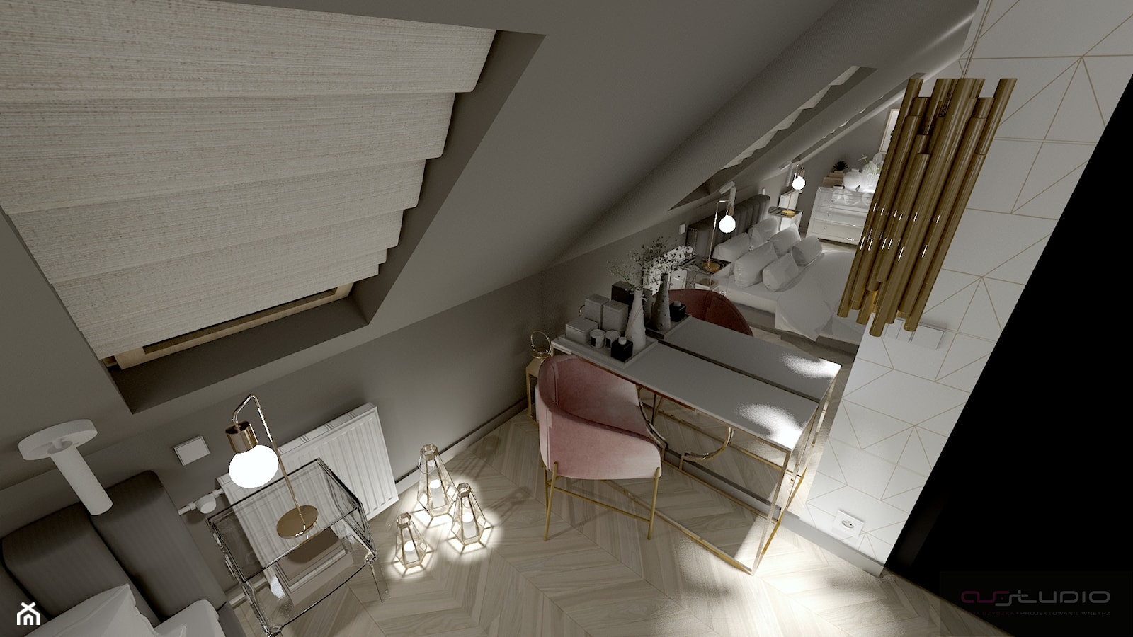 Sypialnia - Średnia biała szara sypialnia na poddaszu, styl nowoczesny - zdjęcie od AS studio - Homebook