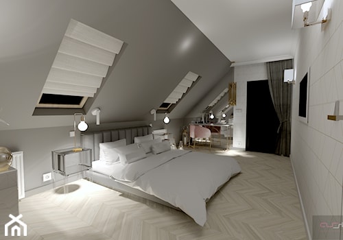 Sypialnia - Duża czarna szara sypialnia na poddaszu, styl nowoczesny - zdjęcie od AS studio